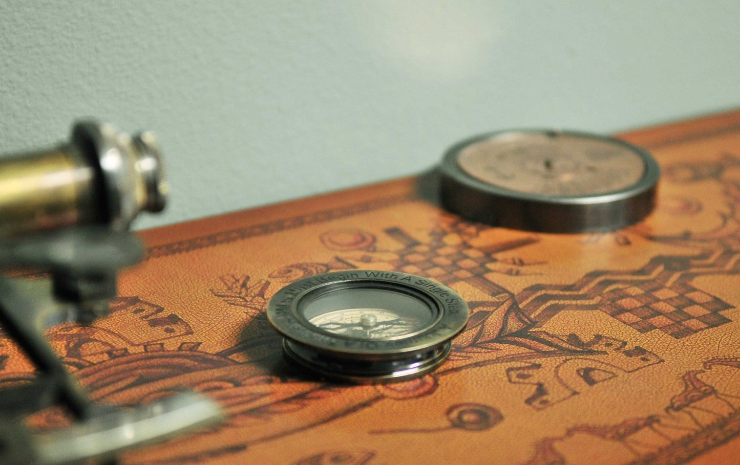Antique Brass 100-Year Calendar & Quote Compass Set — Heritage Desk Collection