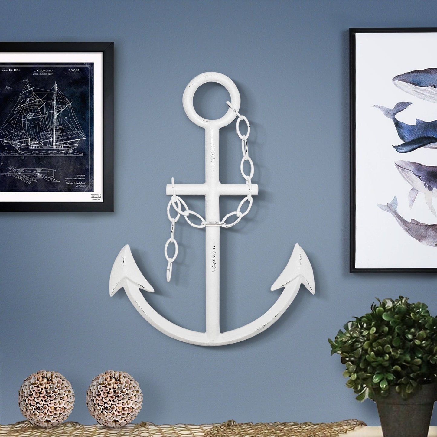 Cast Iron Rustic Navy Anchor Wall Decor — 16" Nautical Wall Art