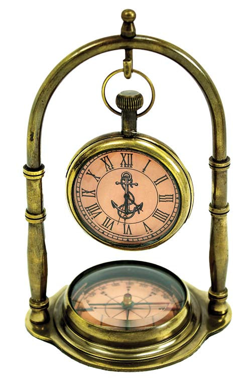 Brass Desk Compass Clock — Heritage Nautical Desk Collection