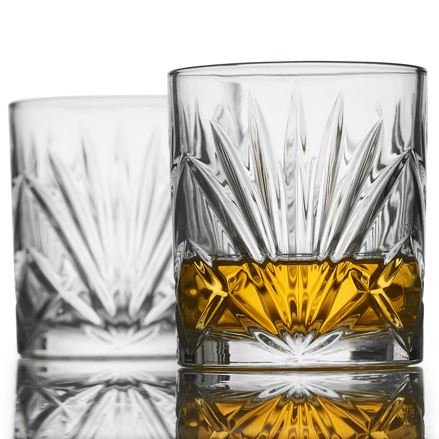 The Connoisseur's Set — Diamond Cut Crystal Palm Whiskey Glasses