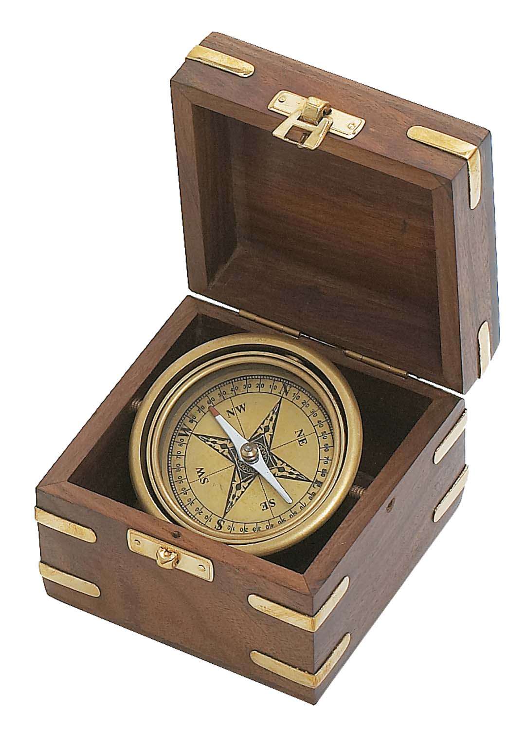 Antiqued Brass Compass with Wood Presentation Box — Heritage Nautical Collection