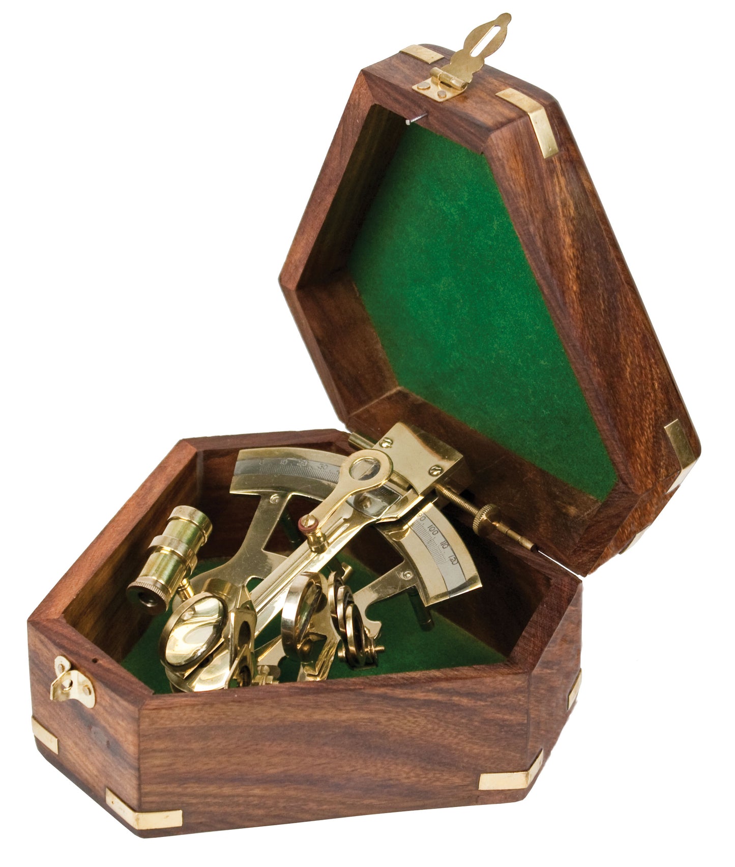 Antique Brass Sextant in Wood Box — Heritage Nautical Navigation Instrument