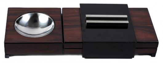 Sliding Cigar Ashtray with Hidden Built-In Humidor — Brazilian Rosewood & Black Lacquer