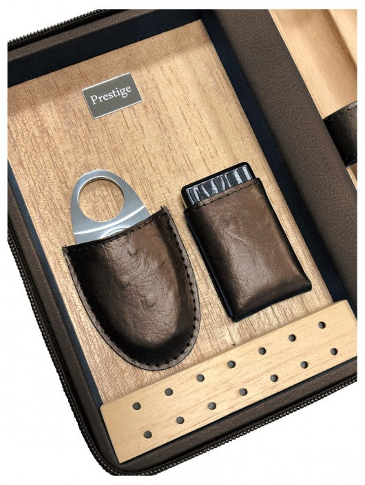 The Manhattan Travel Cigar Humidor — Leather with Cutter, Lighter & Humidifier