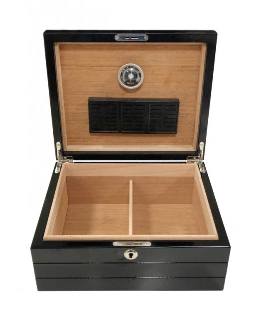 The Onyx Cigar Humidor — High Gloss Black with Polished Silver Hardware