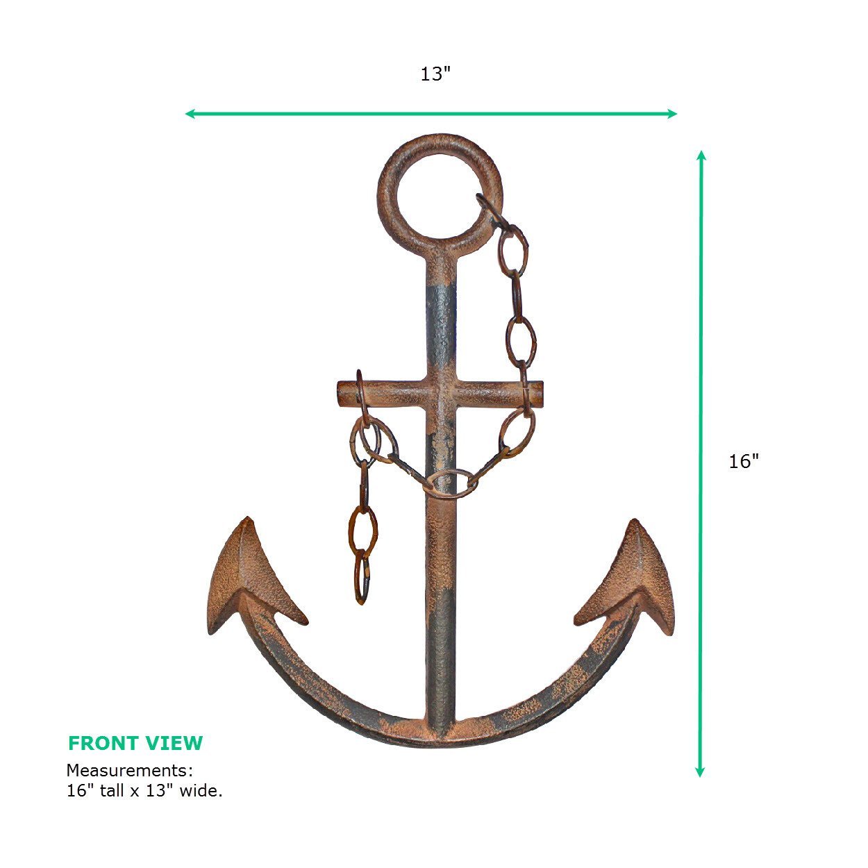 Cast Iron Rustic Navy Anchor Wall Decor — 16" Nautical Wall Art