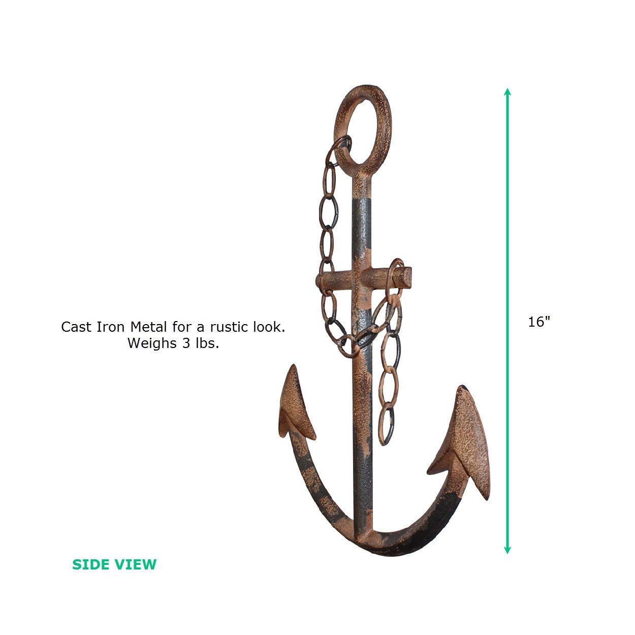 Cast Iron Rustic Navy Anchor Wall Decor — 16" Nautical Wall Art