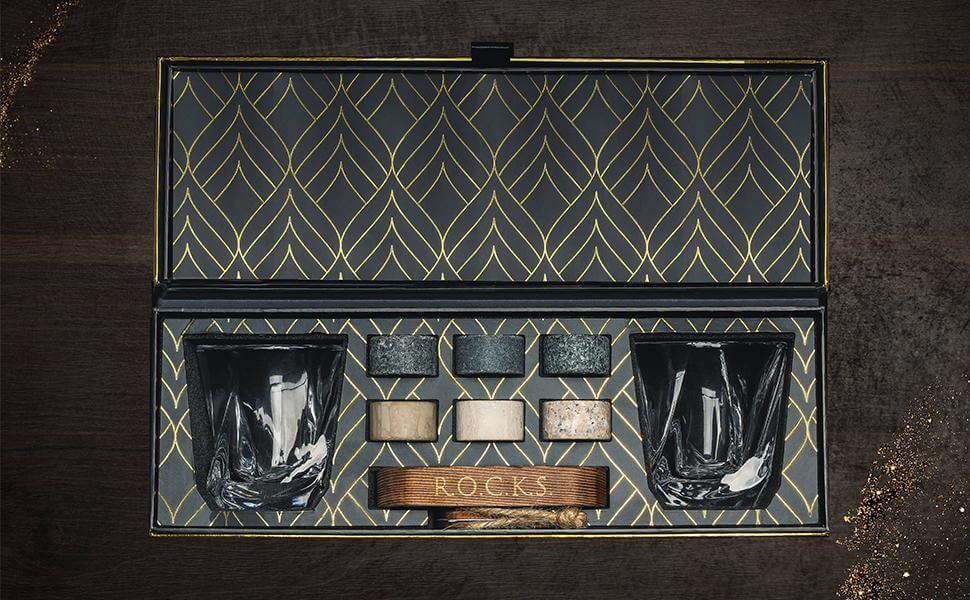 The Connoisseur's Set — Twist Glass Edition with Granite Whiskey Stones