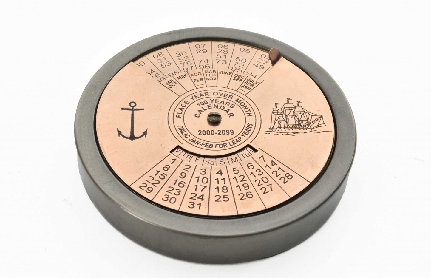 Antique Brass 100-Year Calendar & Quote Compass Set — Heritage Desk Collection