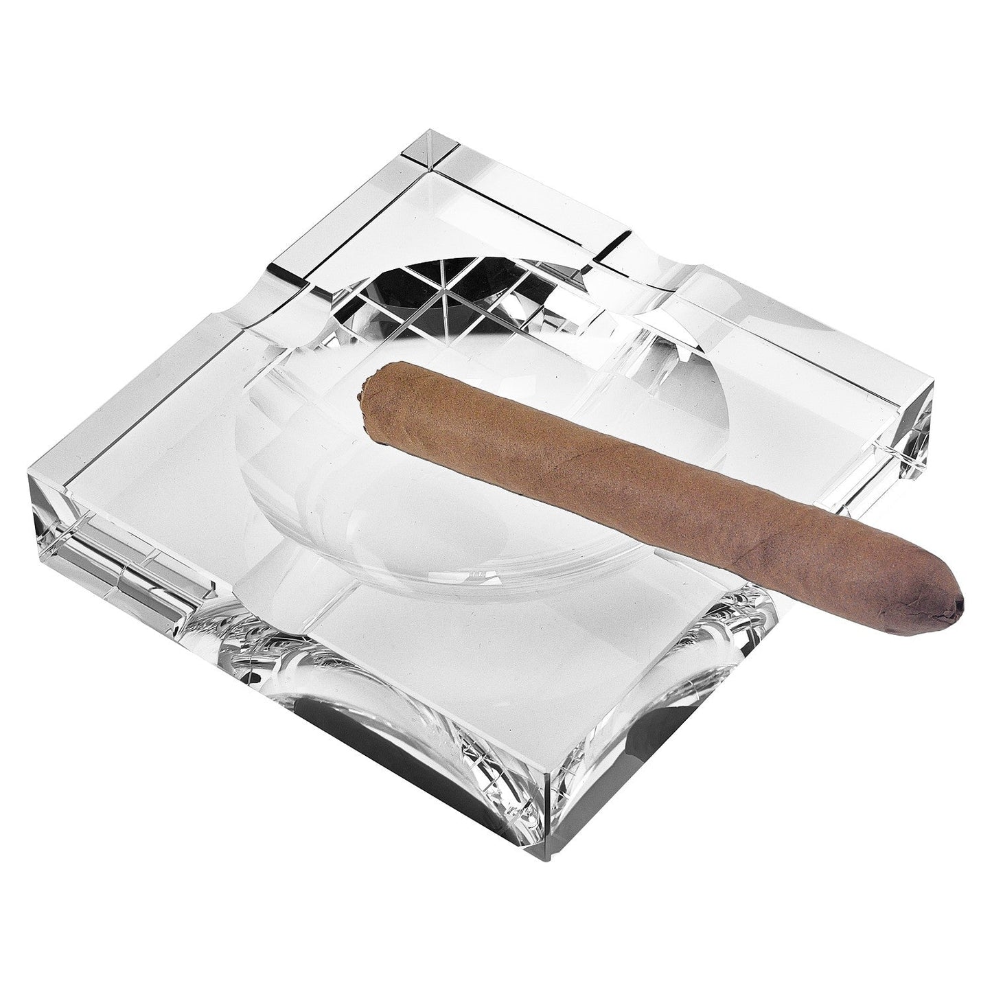 Handcrafted Square Crystal Cigar Ashtray — Lead-Free Optical Crystal