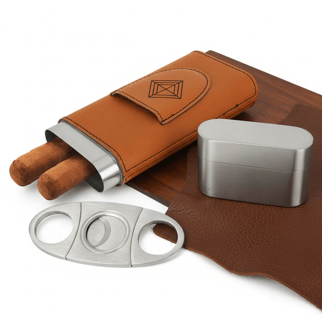 Premium Leatherette Cigar Case with Built-In Cutter