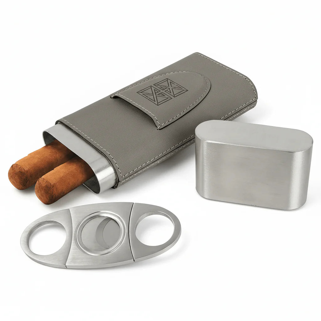 Premium Leatherette Cigar Case with Built-In Cutter