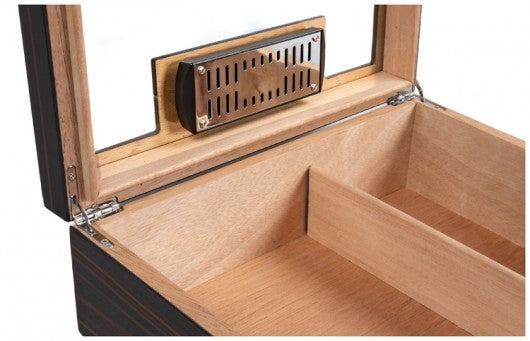 The Kensington Cigar Humidor Gift Set — Glass Top with Digital Hygrometer, Ashtray & Leather Case