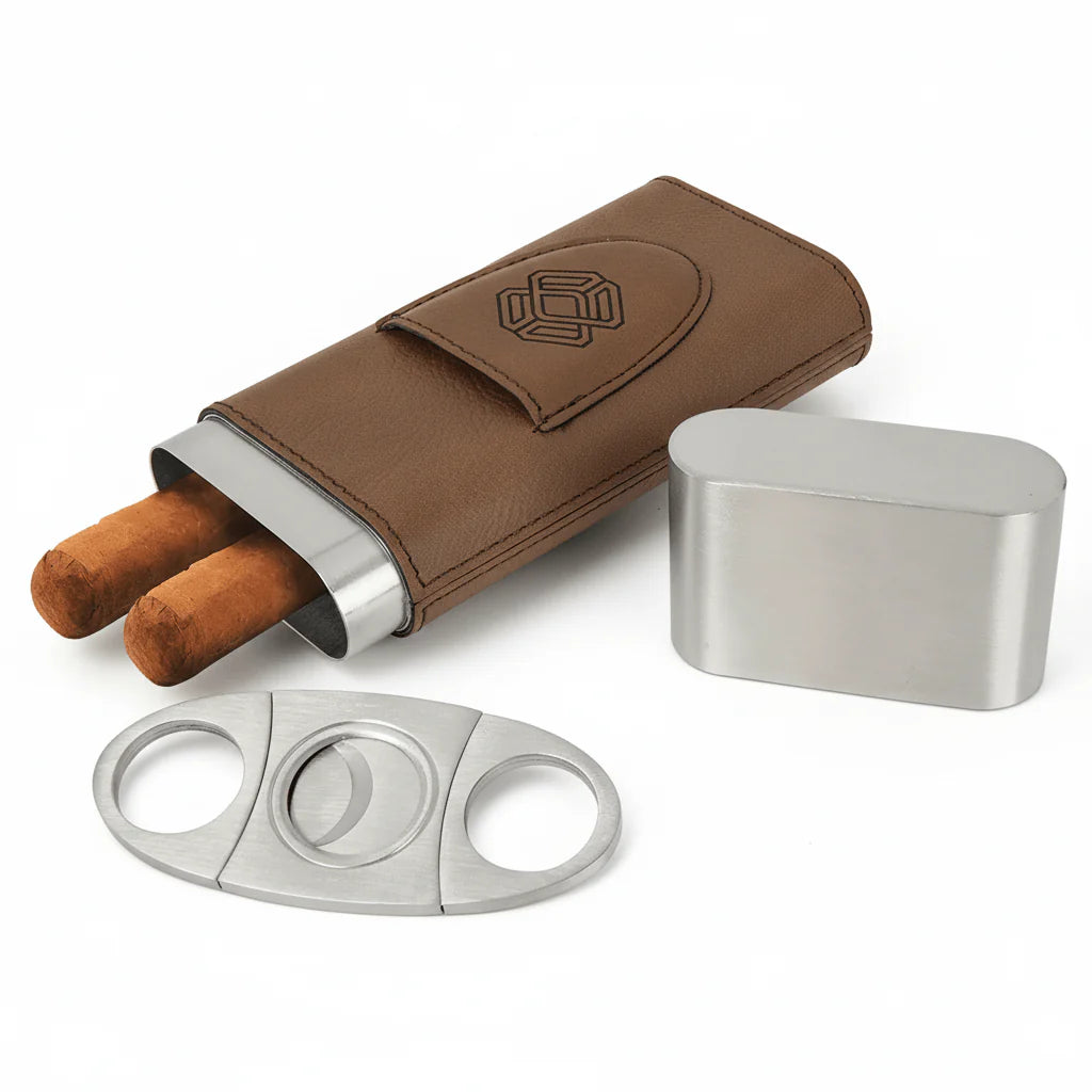 Premium Leatherette Cigar Case with Built-In Cutter