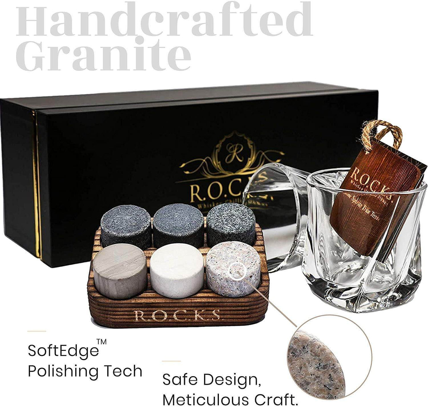 The Connoisseur's Set — Twist Glass Edition with Granite Whiskey Stones