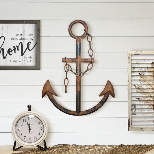Cast Iron Rustic Navy Anchor Wall Decor — 16" Nautical Wall Art