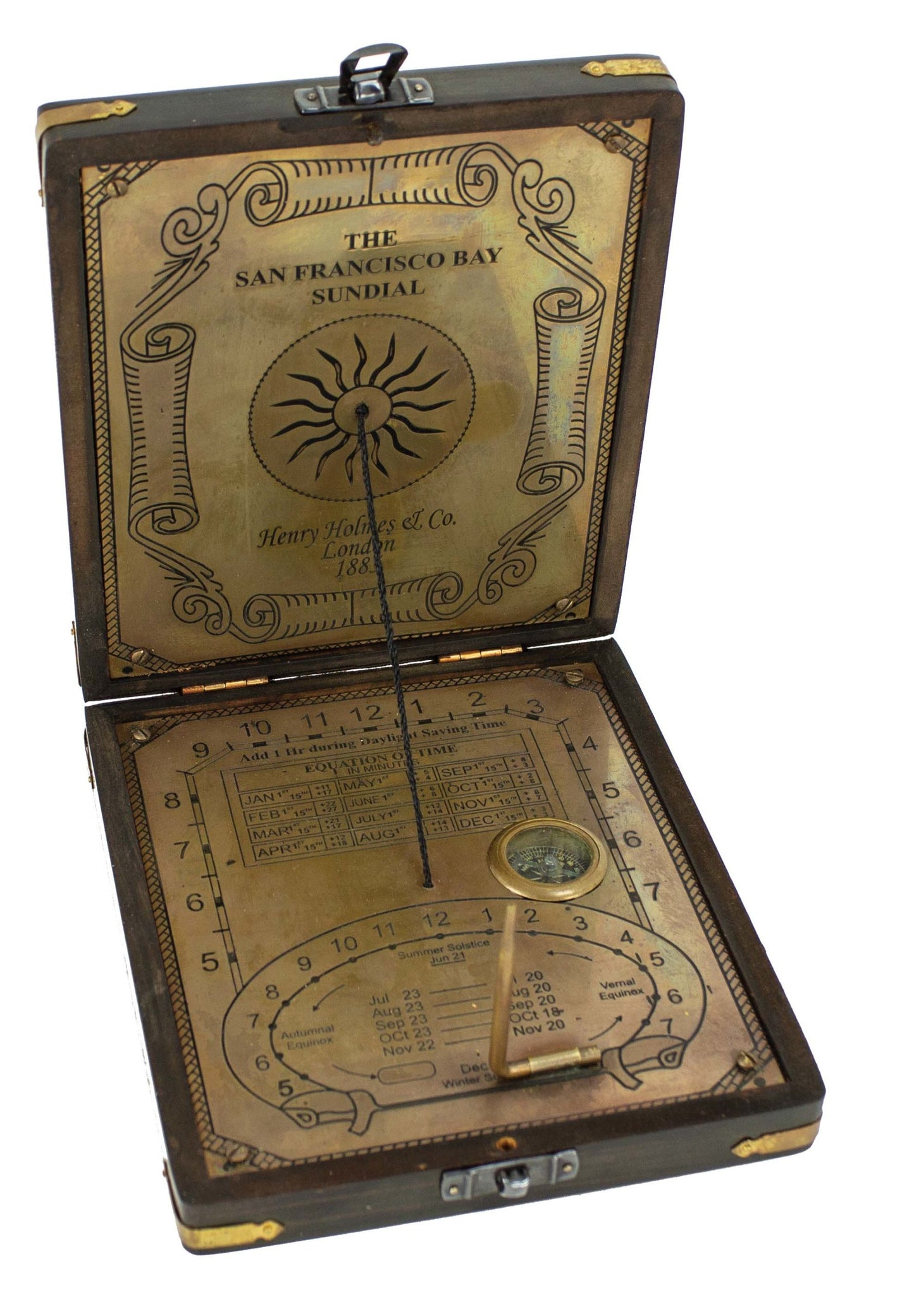 Brass Sundial Compass in Wood Box — Heritage Nautical Collection