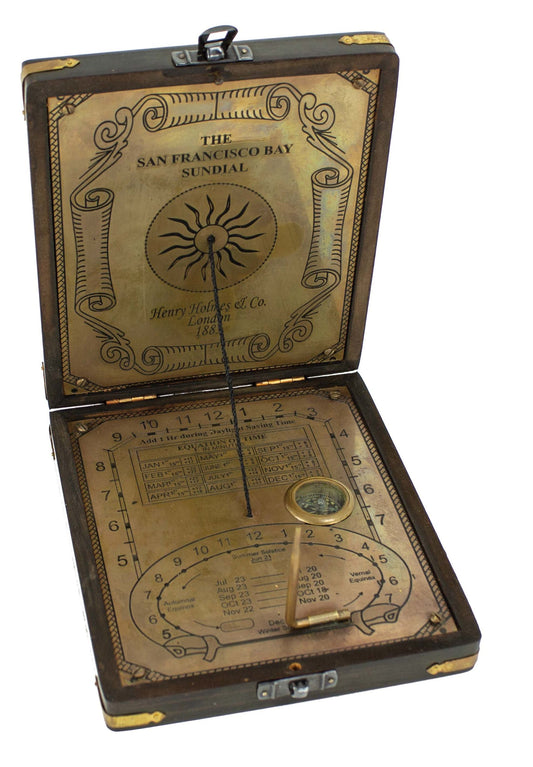 Brass Sundial Compass in Wood Box — Heritage Nautical Collection