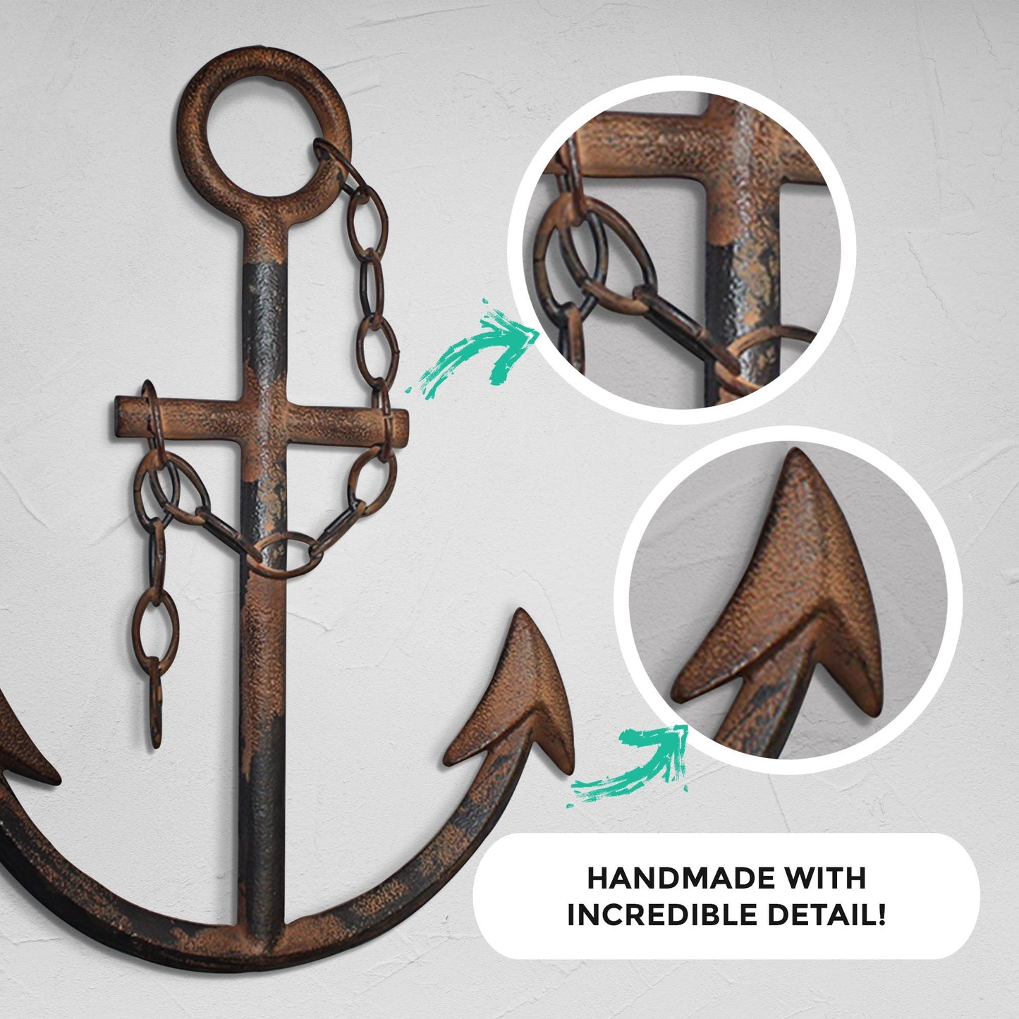 Cast Iron Rustic Navy Anchor Wall Decor — 16" Nautical Wall Art