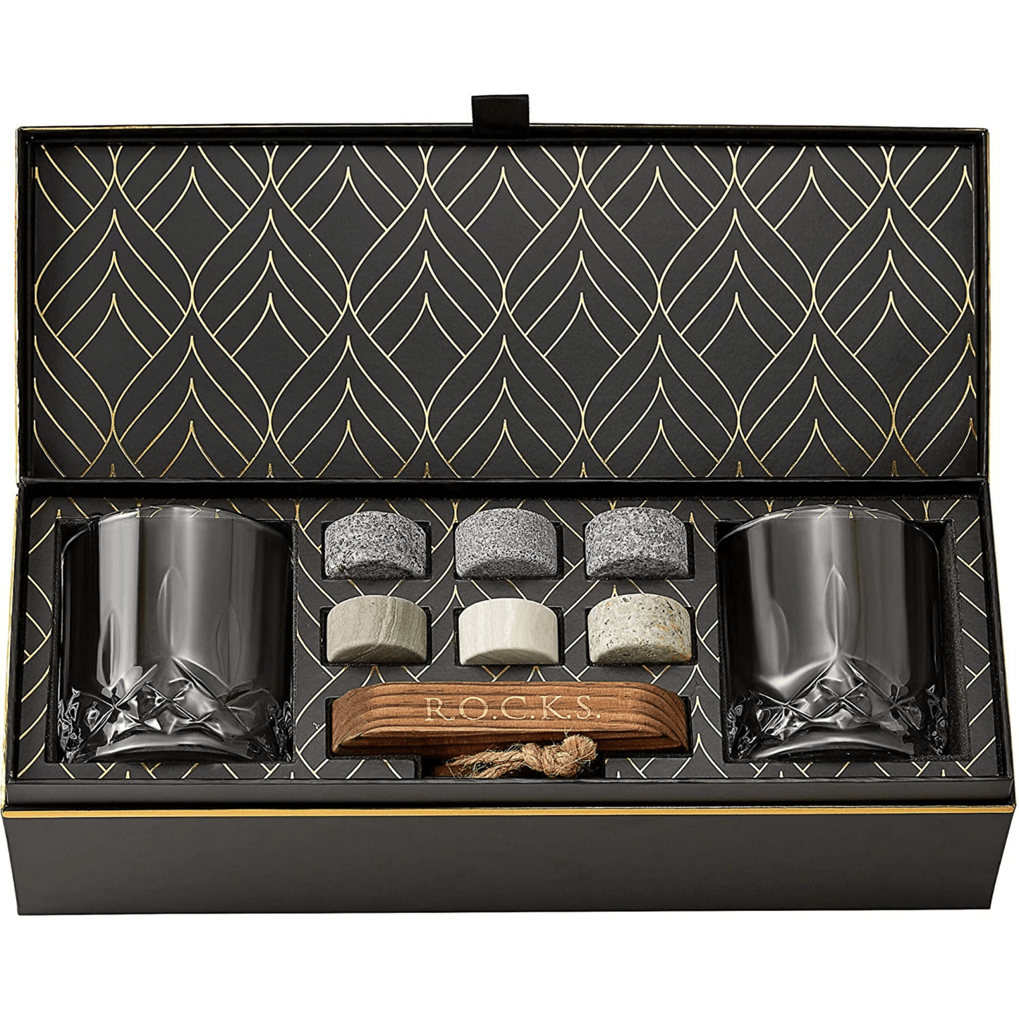 The Connoisseur's Set — Signature Crystal Whiskey Glasses with Granite Chilling Stones