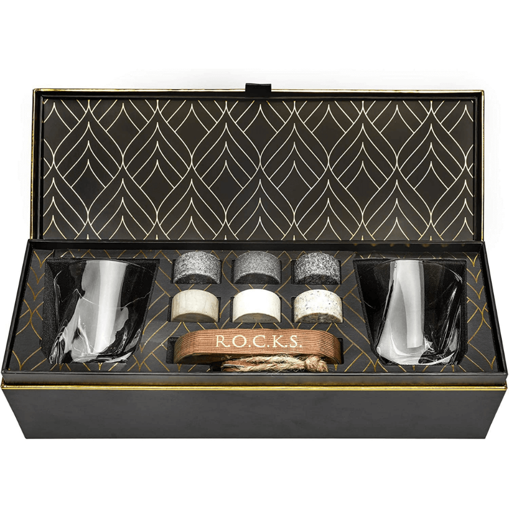 The Connoisseur's Set — Twist Glass Edition with Granite Whiskey Stones