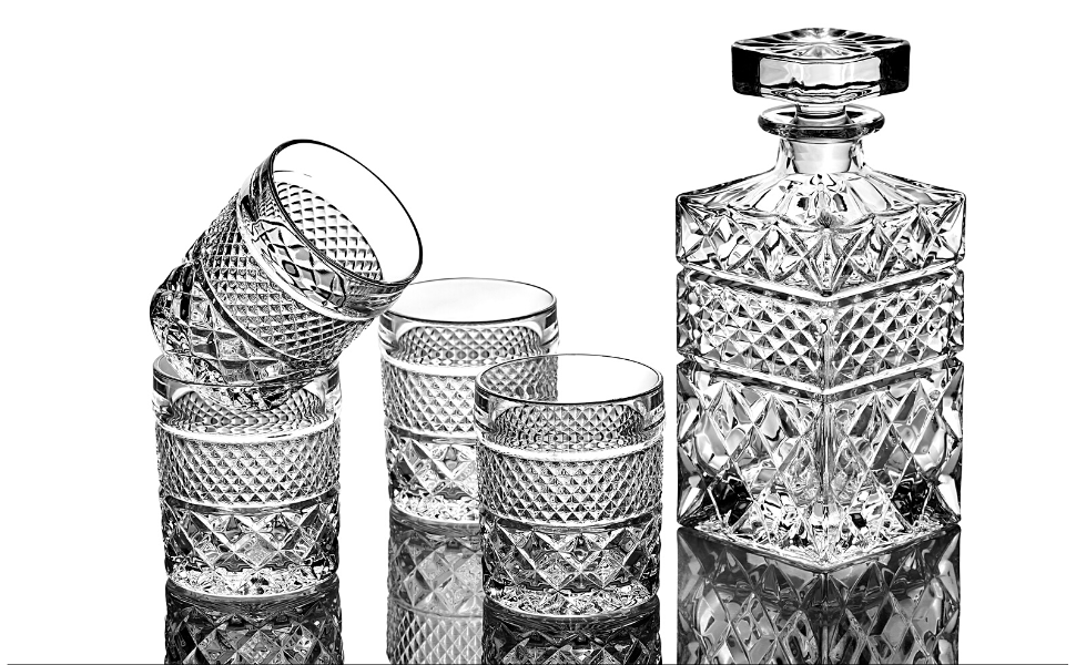 The Whiskey Decanter Gift Set — Crystal Decanter, Glasses & Granite Chilling Rocks