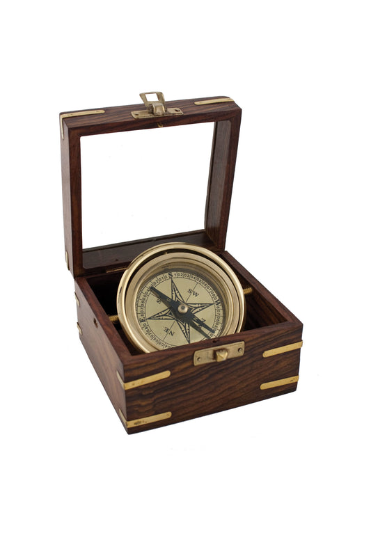Brass Compass in Wood Presentation Box — Heritage Nautical Collection