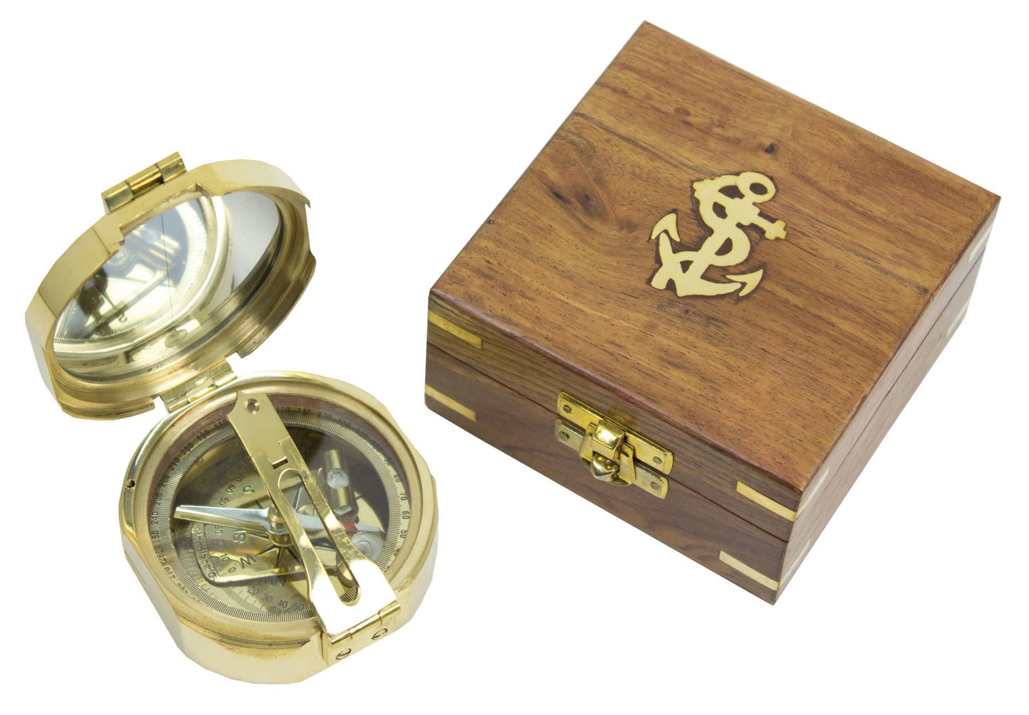 Polished Brass Brunton Compass with Presentation Box — Heritage Navigation Collection