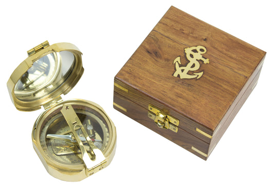 Polished Brass Brunton Compass with Presentation Box — Heritage Navigation Collection