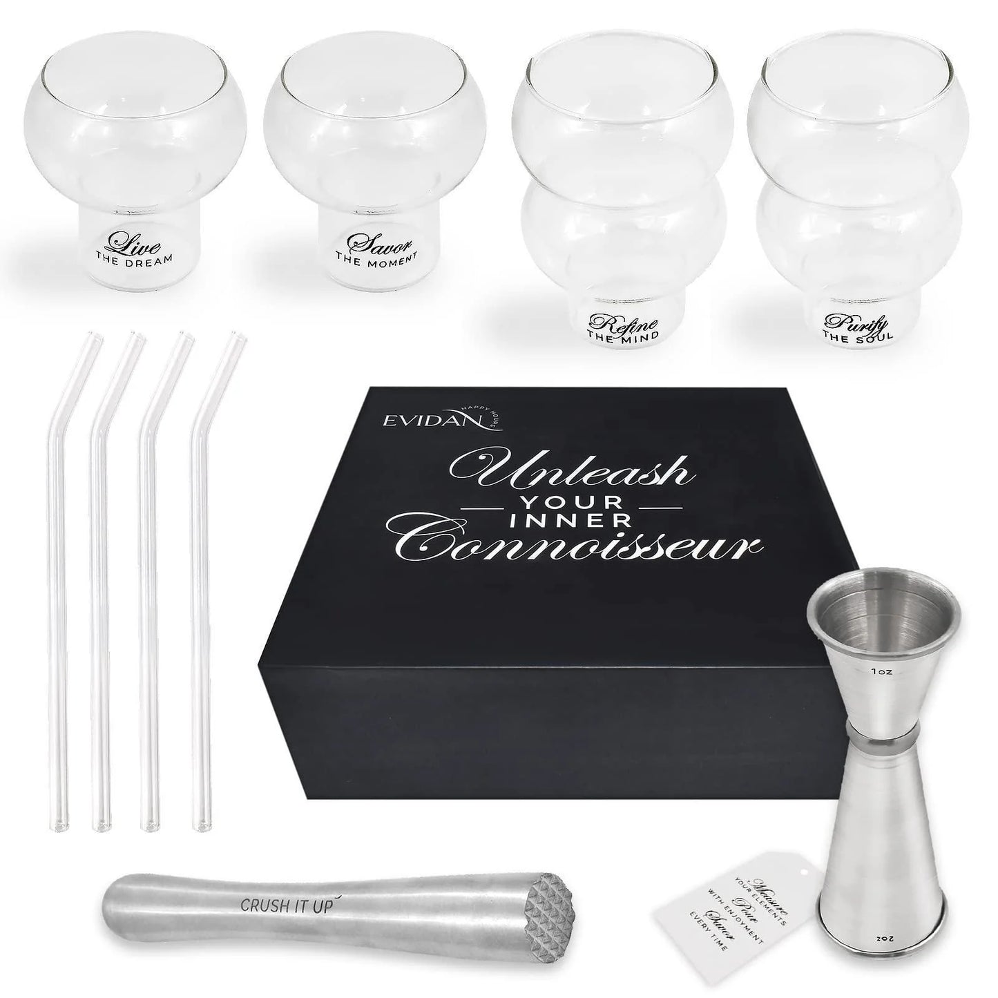 Premium Cocktail Gift Set — Crystal Glasses, Stainless Steel Bar Tools & Accessories