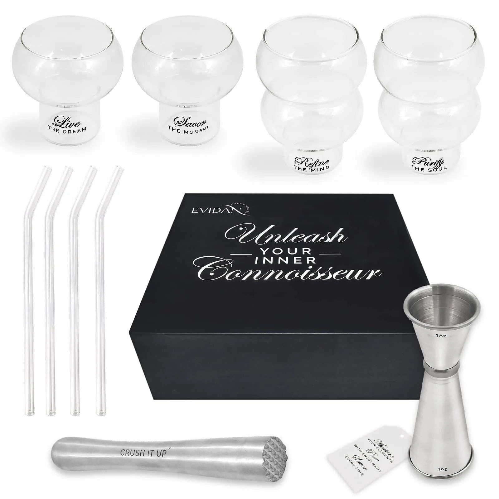 Premium Cocktail Gift Set — Crystal Glasses, Stainless Steel Bar Tools & Accessories