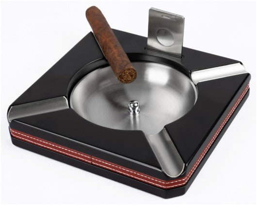 Leather Trim Cigar Ashtray with Built-In Cutter — Heritage Desk Collection