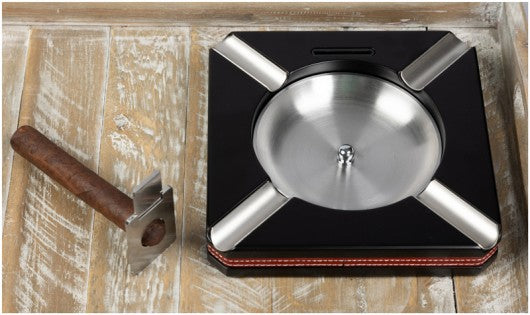 Leather Trim Cigar Ashtray with Built-In Cutter — Heritage Desk Collection