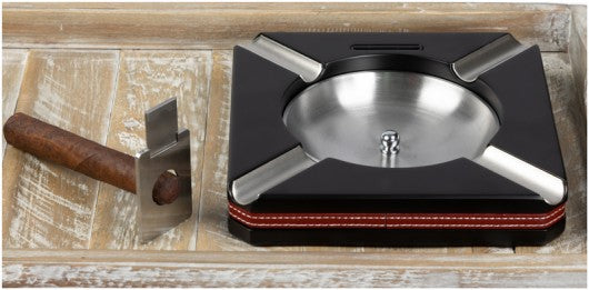 Leather Trim Cigar Ashtray with Built-In Cutter — Heritage Desk Collection