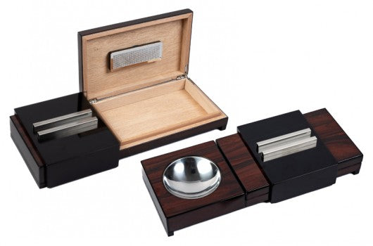 Sliding Cigar Ashtray with Hidden Built-In Humidor — Brazilian Rosewood & Black Lacquer