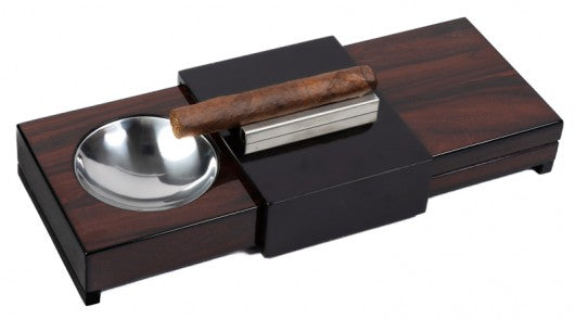 Sliding Cigar Ashtray with Hidden Built-In Humidor — Brazilian Rosewood & Black Lacquer