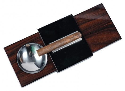 Sliding Cigar Ashtray with Hidden Built-In Humidor — Brazilian Rosewood & Black Lacquer