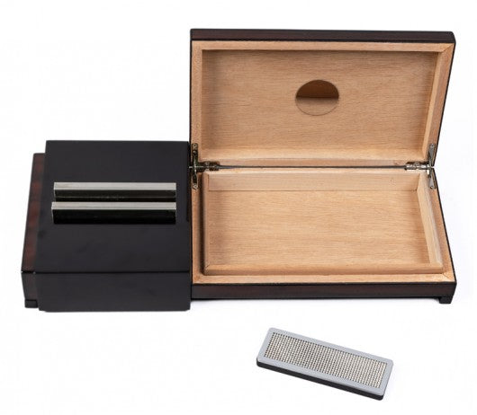 Sliding Cigar Ashtray with Hidden Built-In Humidor — Brazilian Rosewood & Black Lacquer