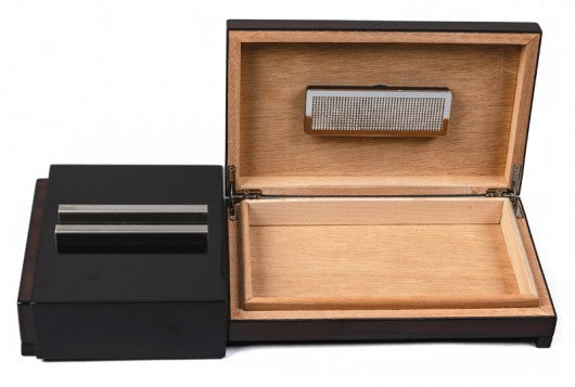 Sliding Cigar Ashtray with Hidden Built-In Humidor — Brazilian Rosewood & Black Lacquer