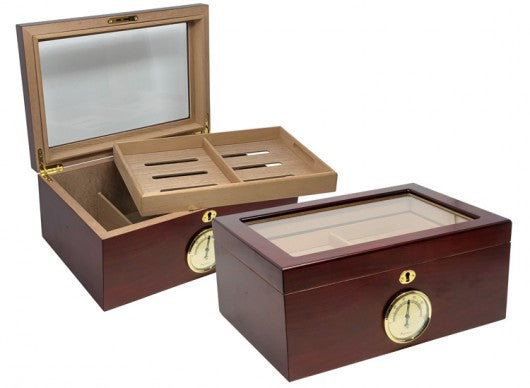 The Berkeley Cigar Humidor — Glass Top with Spanish Cedar Lining & Lock