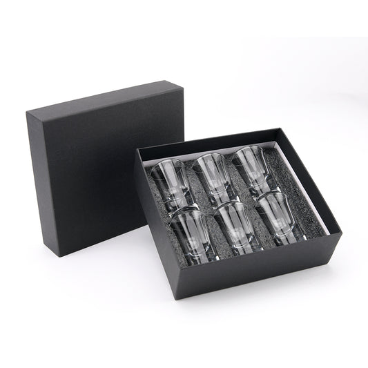 Premium Shot Glass Set — 6 Glasses in Black Presentation Gift Box