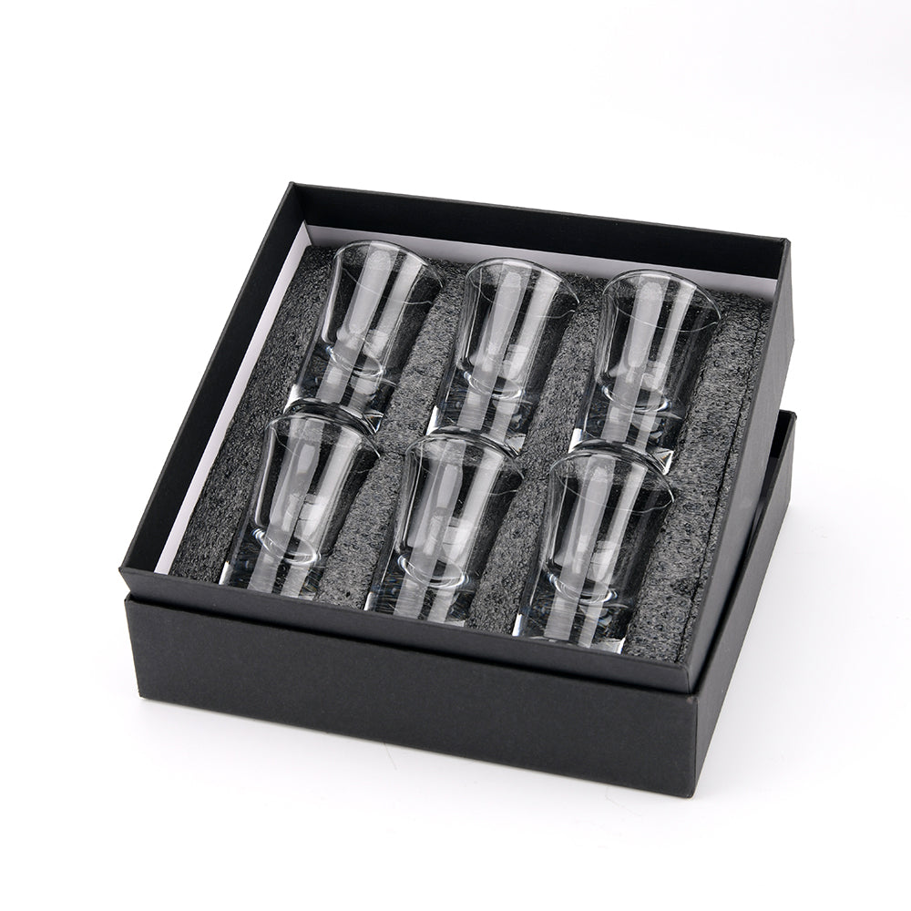 Premium Shot Glass Set — 6 Glasses in Black Presentation Gift Box