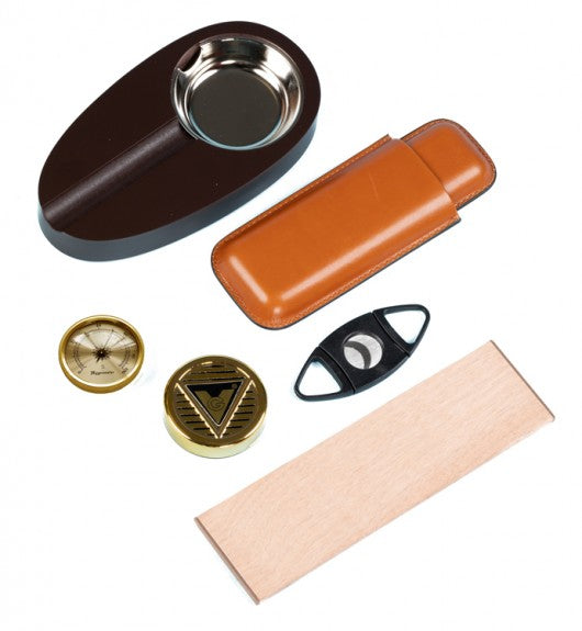 The Diplomat Cigar Humidor Gift Set — Cherry Finish with Ashtray, Cutter & Leather Case