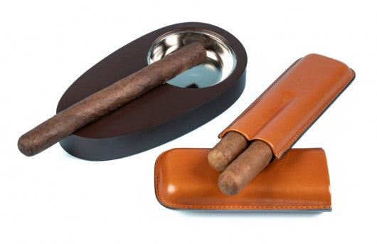 The Diplomat Cigar Humidor Gift Set — Cherry Finish with Ashtray, Cutter & Leather Case