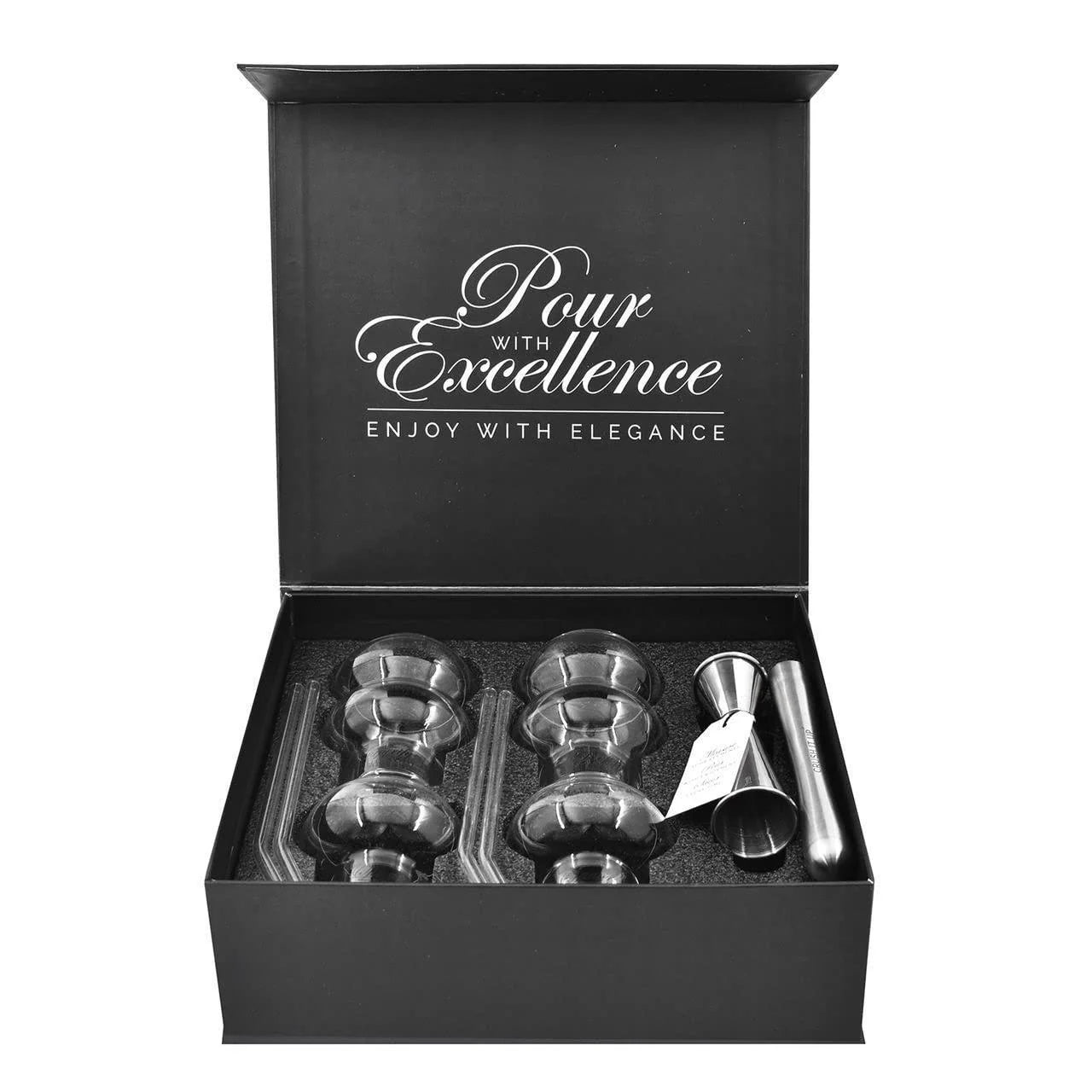 Premium Cocktail Gift Set — Crystal Glasses, Stainless Steel Bar Tools & Accessories