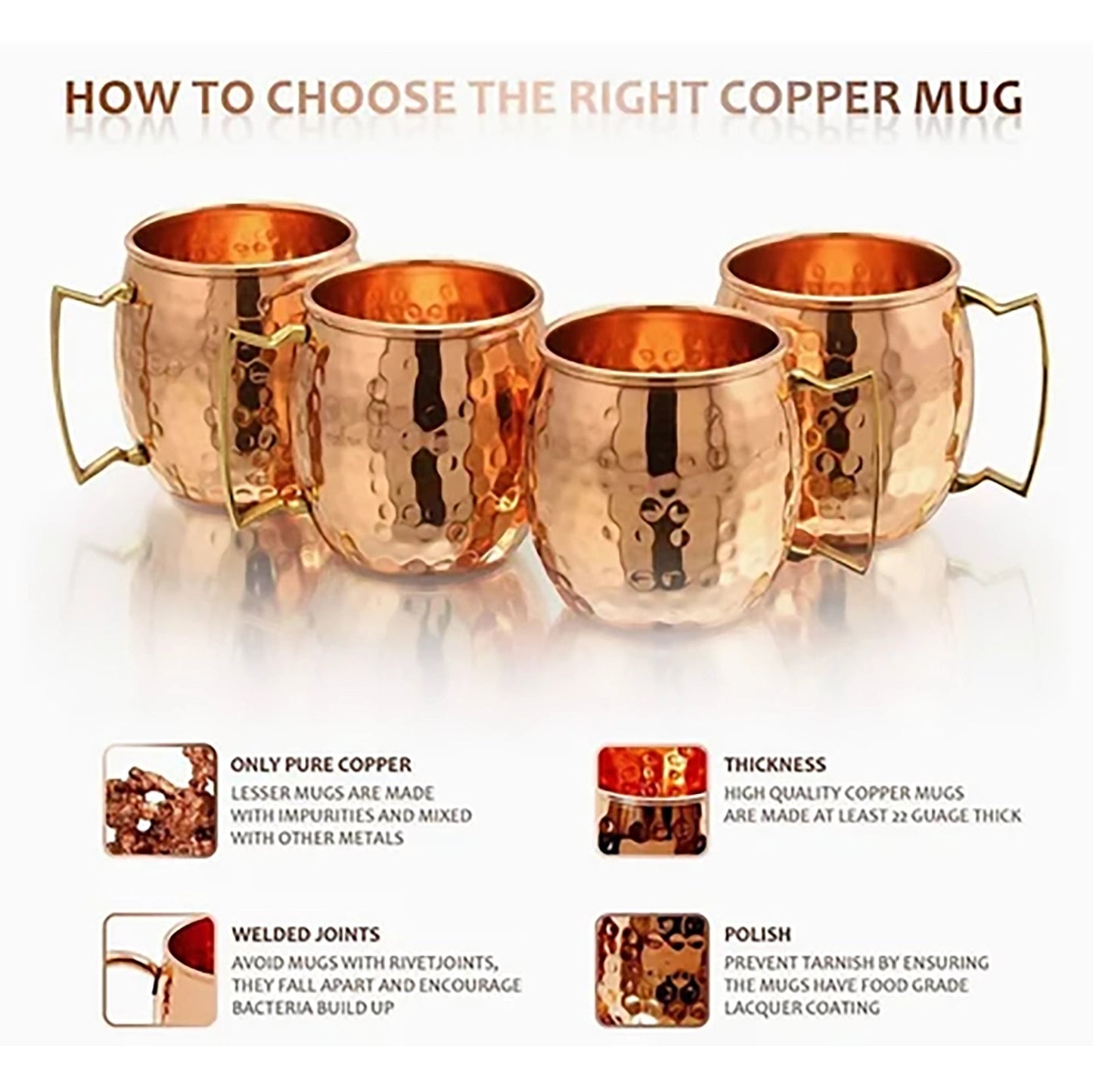 Premium Hammered Copper Moscow Mule Mug Set — 100% Pure Copper Barrel Mugs