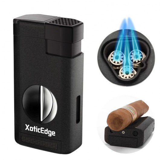 XoticEdge Aurora Triple Flame Cigar Lighter — with Built-In Double Blade Guillotine