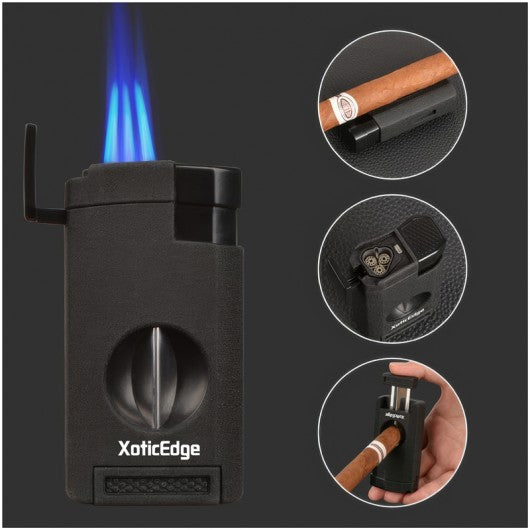 XoticEdge Aurora Triple Flame Cigar Lighter — with Built-In Double Blade Guillotine