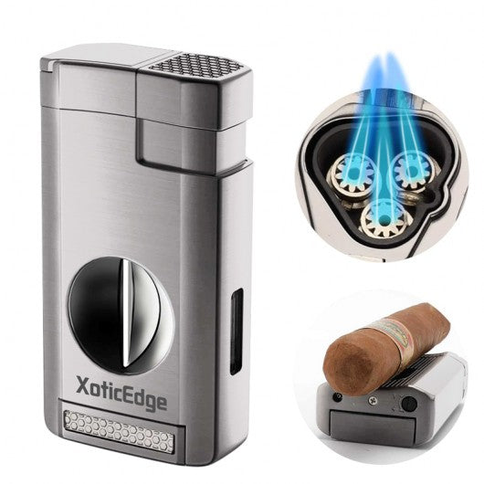 XoticEdge Aurora Triple Flame Cigar Lighter — with Built-In Double Blade Guillotine
