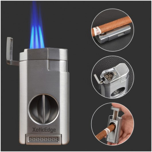 XoticEdge Aurora Triple Flame Cigar Lighter — with Built-In Double Blade Guillotine